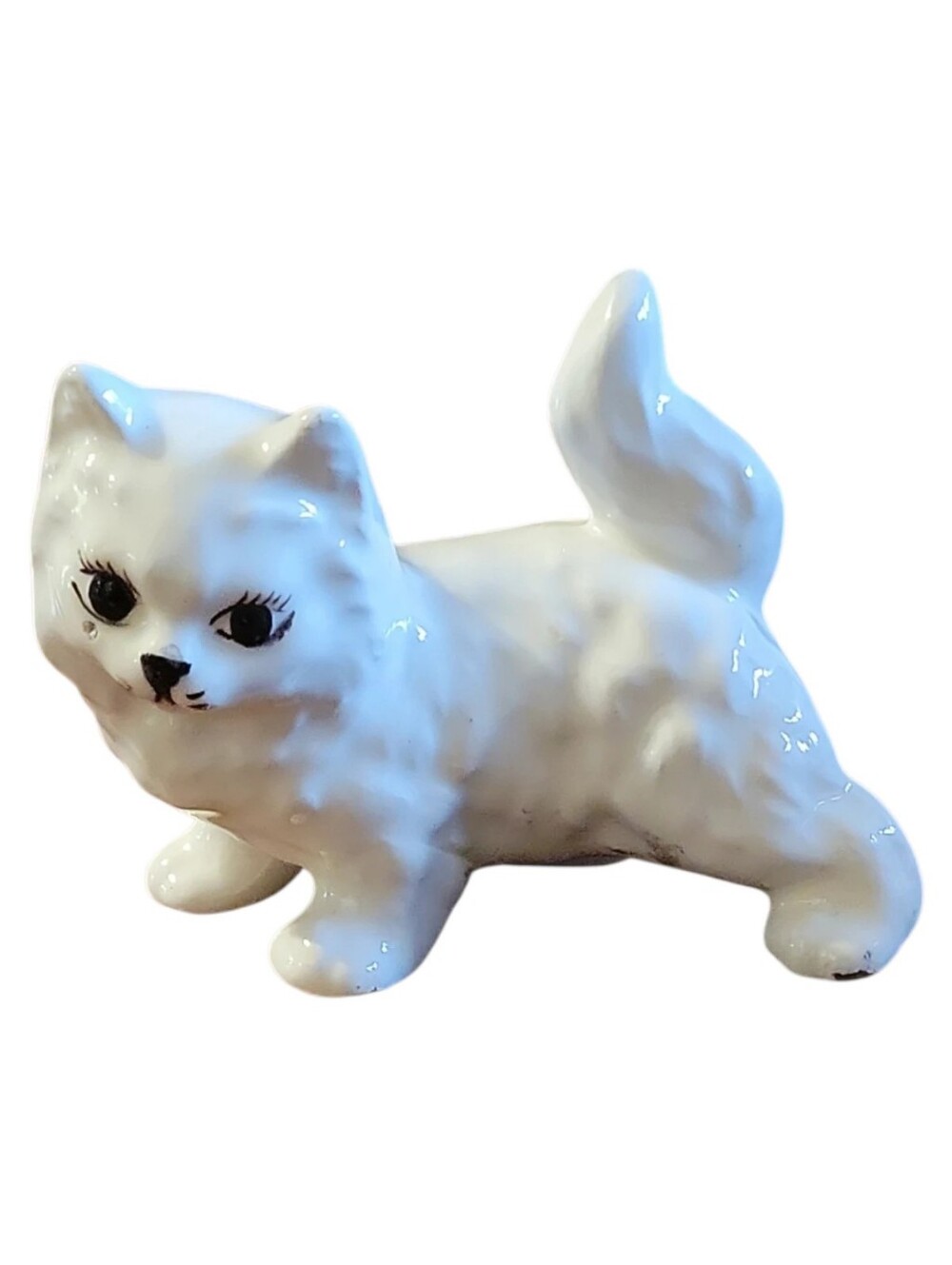 Vtg 70s Homco Porcelain Ceramic White Persian Cat Figurine 2 3/4" H X  3 3/4" L